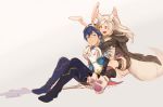  1boy 1girl alternate_costume animal_ears blue_hair bunny_ears chrom_(fire_emblem) claws fake_animal_ears fire_emblem fire_emblem_awakening fire_emblem_heroes fur_trim gloves hug hug_from_behind jacket paw_gloves paw_shoes paws robin_(fire_emblem) robin_(fire_emblem)_(female) shoes short_hair short_shorts shorts silver_hair tail tio-trile twintails wolf_ears wolf_tail 