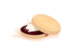  animal bean_paste bear chai commentary_request food hide_and_seek highres looking_at_viewer monaka_(food) no_humans original polar_bear signature sitting_on_food sweets translation_request undersized_animal wagashi white_background 
