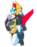  2015 4:5 armor breasts dessert fangs female food forehead_gem gaiking holding_food holding_ice_cream holding_object horn humanoid ice_cream ice_cream_cone machine mecha_marokko metal_wings mouthless robot robot_humanoid side_view simple_background solid_color_background solo white_background wings yellow_eyes 
