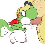  anthro balls big_breasts bodily_fluids bowser breasts duo female genitals hand_on_head huge_breasts male male/female mario_bros nintendo nipples nude oral penis saliva seii3 video_games yoshi 