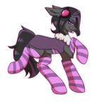  1:1 alpha_channel arthropod changeling clothing eyewear female feral fluffy footwear friendship_is_magic goggles goggles_on_head hair hasbro hi_res looking_at_viewer mimicry_(fluffobuggo) my_little_pony neck_tuft pink_eyes smile socks solo tongue tuft unguligrade_legs unknown_artist 