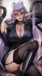  cleavage evelynn kaze_no_gyouja league_of_legends no_bra skirt_lift stockings thighhighs 