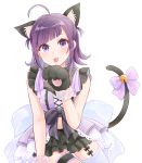  1girl ahoge animal_ears cat_ears cat_tail check_(check_book) commentary_request dress hanayori_jyoshiryou kohigashi_hitona looking_at_viewer navel paws purple_eyes ribbon short_hair sleeveless solo tail tail_ribbon tongue tongue_out transparent_background virtual_youtuber 