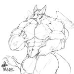  1:1 2020 anthro balls big_balls big_bulge big_muscles big_penis bulge clothing dutch_angel_dragon genitals hand_on_pecs hi_res horn huge_balls huge_bulge huge_muscle huge_muscles huge_pecs huge_penis hyper hyper_balls hyper_bulge hyper_genitalia hyper_muscles hyper_penis looking_at_viewer male marvolk monochrome muscular muscular_anthro muscular_male navel open_mouth penis sketch solo underwear wings 