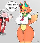  ? absurd_res animal_crossing anthro audie_(animal_crossing) baggy_clothing blush bottomless breasts canid canine canis clothed clothing duo female female/female genitals gesture hi_res mammal navel nintendo nipple_outline pussy school_uniform smile speech_bubble text thumbs_up tight_clothing tight_fit tight_underwear tonytoran uniform video_games wolf 