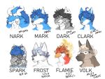  2020 absurd_res ambiguous_gender anthro avian black_hair blonde_hair blue_hair canid canine colored_sketch dragon english_text fire fur grey_hair group hair hi_res horn male mammal mark_(marvolk) marvolk multicolored_body multicolored_fur sketch smile text 