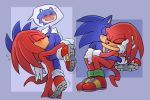  3:2 anthro blue_body blue_fur blush duo echidna eulipotyphlan eyes_closed fur hedgehog hi_res hug kissing kissing_ass knuckles_the_echidna male male/male mammal monotreme red_body red_fur sbork sonic_the_hedgehog sonic_the_hedgehog_(series) 