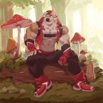  2020 abs anthro biceps canid canine canis clothed clothing digital_media_(artwork) domestic_dog fur hi_res male mammal muscular muscular_anthro muscular_male nipples pecs rollingstoneeeeee simple_background solo 