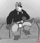  anthro black_clothing black_hoodie black_topwear briefs bulge canid canine canis clothing drawyourfursona fangs hi_res hoodie hoodie_meme male mammal meme meme_clothing onionwolf sabertooth_(anatomy) solo topwear underwear white_clothing white_underwear wolf 