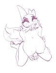 2020 anthro big_breasts blush breasts canid canine conditional_dnp crossgender demon eyebrows eyelashes female hi_res huge_breasts king_(the_owl_house) looking_at_viewer mammal nipples shoulder_tuft simple_background solo sugarlesspaints the_owl_house tuft 
