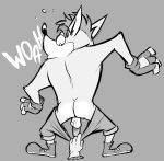  activision anthro balls bandicoot butt clothed clothing crash_bandicoot crash_bandicoot_(series) disembodied_hand fingerless_gloves footwear genitals gloves handwear hi_res looking_back male mammal marsupial monochrome pants_down pants_pulled_down partially_clothed penis shoes solo surprise torquewintress video_games 