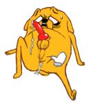  adventure_time animal_genitalia anus bodily_fluids buryingbeetle canid canine canis cartoon_network cum cum_drip cum_inside disembodied_hand domestic_dog dripping genital_fluids genitals jake_the_dog knot low_res male mammal nude penis red_penis solo sweat 