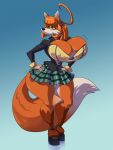  3:4 anthro big_breasts bottomwear breasts canid canine cleavage clothed clothing female fox hi_res huge_breasts mammal nipple_outline skirt solo spiralingstaircase thick_thighs wide_hips 