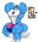  2020 anthro big_bulge big_muscles bisexual_pride_colors blue_hair bulge canid canine clothing english_text flexing hair huge_bulge huge_muscles hyper hyper_bulge hyper_muscles lgbt_pride looking_at_viewer male mammal mark_(marvolk) marvolk muscular muscular_anthro muscular_male mutlicolored_fur nipples plantigrade pride_colors simple_background solo text underwear white_background 