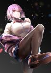  absurdres black_background blouse breasts highres hirose_(10011) jacket large_breasts pantyhose red_eyes shinjou_akane shoes signature ssss.gridman white_hair white_skin 