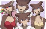  2020 absurd_res anthro beastars blue_eyes blush brown_body brown_fur canid canine canis choker clothed clothing collar dress female fur hi_res jewelry juno_(beastars) looking_at_viewer looking_down mammal multicolored_body multicolored_fur multiple_poses necklace pose riska_(artist) signature simple_background smile solo two_tone_body two_tone_fur veil wolf 