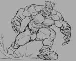  5:4 hi_res himbo humanoid leather male monochrome muscular orc rickleone sketch tuskbuddy tuskbuddy_exchange 