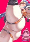  1girl ? apex_legends ass blonde_hair blue_eyes blush bodysuit breasts burn_scar cameltoe cropped_jacket facial_scar flexible jacket leg_lift leg_up legs_apart looking_at_viewer orange_jacket pink_background scar scar_on_cheek shiny shiny_hair skin_tight solo split spread_legs standing standing_on_one_leg standing_split wattson_(apex_legends) white_bodysuit wraith_(apex_legends) yu02j0 