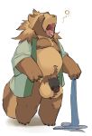  2020 absurd_res anthro astoro0430 balls belly big_balls brown_body brown_fur canid canine eyes_closed flaccid fur genitals hi_res kemono male mammal nipples penis raccoon_dog simple_background slightly_chubby solo tanuki tired white_background 