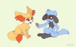  2020 3_fingers 3_toes akeahi baby_pok&eacute;mon brown_eyes digital_media_(artwork) eyebrows eyelashes female fennekin feral fingers green_background male nintendo pok&eacute;mon pok&eacute;mon_(species) riolu semi-anthro simple_background toes video_games 