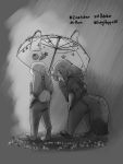  2020 3:4 absurd_res anthro barefoot canid canine clothed clothing disney duo ears_down female fox fully_clothed fur hi_res holding_object holding_umbrella inktober judy_hopps judyhopps44 lagomorph leporid male mammal monochrome nick_wilde outside pivoted_ears rabbit raining red_fox standing umbrella walking zootopia 