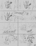  2020 bag comic dialogue digital_media_(artwork) duo english_text eyes_closed falling guardian_spirit hi_res male mammal ming moki_(species) monochrome open_mouth ori ori_(series) ori_and_the_blind_forest partially_submerged rock semi-anthro shupamikey sound_effects speech_bubble text video_games water 
