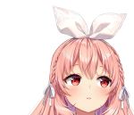  braid eyebrows_visible_through_hair hair_ribbon hairband indie_virtual_youtuber looking_to_the_side open_mouth pink_hair pinku red_eyes ribbon rosuuri twin_braids white_background white_hairband 