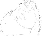  2020 anthro belly biped blush eulipotyphlan gayousi7 hedgehog hi_res kemono majiro_the_hedgehog male mammal monochrome navel overweight overweight_anthro simple_background sleepy_princess_in_the_demon_castle solo white_background 