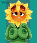  bedroom_eyes big_breasts blush bodily_fluids breasts electronic_arts elemental_creature eyewear female flora_fauna flower flower_creature goggles humanoid narrowed_eyes nipples not_furry open_mouth plant plants_vs._zombies plants_vs._zombies_heroes popcap_games seductive skyline_comet solar_flare_(pvz) solo sweat video_games 