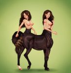  2020 anus big_breasts black_body black_hair blush breasts bucket centaur conjoined duo equid equid_taur feces female green_background hair hi_res holding_bucket holding_object looking_back mammal mammal_taur nipples nude piippujalka pooping raised_leg scat side_boob simple_background taur unusual_anatomy unusual_taur 