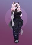  absurd_res anthro big_breasts breasts canid canine canis clothed clothing female hi_res holding_breast mammal nastypasty nipple_outline solo wide_hips wolf 