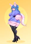  absurd_res anthro big_breasts big_butt breasts butt clothing female footwear hi_res high_heels legwear looking_back mammal nastypasty rear_view shoes solo thigh_highs 