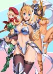  3girls alleyne_(queen&#039;s_blade) alleyne_(queen&#039;s_blade_unlimited) animal_ears arm_up armor armored_boots armpits bangs bare_shoulders belt beret bikini_armor black_gloves black_hair black_legwear black_panties blonde_hair blue_eyes blunt_bangs boots bow bowtie braid breastplate breasts cleavage closed_mouth corset cross-laced_footwear curvy day detached_collar egyptian_clothes elbow_gloves elf elina eyebrows_visible_through_hair fake_animal_ears faulds fingerless_gloves gauntlets gloves greaves green_footwear green_legwear hairband hat headgear highleg highleg_panties holding holding_weapon index_finger_raised jewelry knee_boots lace lace-trimmed_gloves lace-trimmed_legwear lace_trim large_breasts long_hair looking_at_viewer medium_breasts menace menace_(queen&#039;s_blade_unlimited) micro_panties multiple_girls navel o-ring o-ring_bottom official_art oosaki_shin&#039;ya open_mouth outline panties panty_straps pelvic_curtain pointing pointing_at_viewer pointy_ears polearm queen&#039;s_blade queen&#039;s_blade_unlimited red_scarf revealing_clothes ribbon sandals sapphire_(gemstone) scarf setra shadow_tracker_elina shawl short_hair side_braid sidelocks simple_background single_gauntlet skirt smile spear standing standing_on_one_leg string_panties striped striped_panties tan thigh_boots thigh_gap thighhighs underboob underwear vambraces weapon white_bow white_neckwear white_ribbon white_skirt 