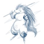  1:1 2017 anthro band-aid bandage belly biped blue_and_white eulipotyphlan hedgehog hi_res holding_paper_(artist) humanoid_hands majiro_the_hedgehog male mammal monochrome simple_background sleepy_princess_in_the_demon_castle slightly_chubby solo weapon 