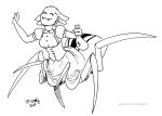  2019 arachnid arachnid_taur arthropod arthropod_taur breasts clothed clothing eyes_closed fangs female holding_object money_bag monochrome serica_textor smile solo spider spider_taur taur tegerio 