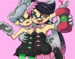  2020 accessory animal_humanoid blush bottomwear breast_grab breasts callie_(splatoon) cephalopod cephalopod_humanoid clothed clothing duo ear_piercing ear_ring female food gloves hair_accessory hand_on_breast handwear hoop_earrings hosimametora humanoid inkling ketchup marie_(splatoon) marine marine_humanoid mollusk mollusk_humanoid nintendo open_mouth piercing pink_background portrait pseudo_hair simple_background skirt smile splatoon tentacle_hair tentacles three-quarter_portrait video_games yellow_eyes 