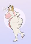  absurd_res anthro big_breasts big_butt breasts butt canid canine canis clothed clothing clothing_lift domestic_dog dress dress_lift ear_piercing ear_ring female footwear hi_res high_heels huge_breasts huge_butt mammal nastypasty no_underwear piercing shoes solo 