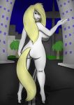  anna_(sailoranna) anthro barely_visible_genitalia barely_visible_pussy big_breasts blonde_hair blue_eyes breasts building butt city dock equid equine female fur genitals hair hi_res hooves horse long_hair mammal night nude open_mouth pussy rear_view sailoranna solo white_body white_fur 
