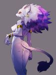  anthro armor belladonna_(trials_of_mana) big_hair black_nose bracelet bracers breasts butt ear_piercing ear_ring felid feline female fur hair hi_res jewelry looking_at_viewer mammal mana_(series) mane nude piercing red_sclera sasamino solo square_enix tail_tuft trials_of_mana tuft video_games yellow_eyes 