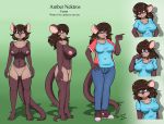  absurd_res amber_nektros anthro breasts brown_body brown_fur brown_hair clothed clothing domestic_ferret english_text female fur genitals hair hi_res mammal model_sheet mustela mustelid musteline navel nipples nude pussy sailoranna solo text thigh_gap 