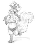  2020 4:5 alternate_species anthro bouncyotter bra chest_tuft chubby_female clothed clothing dessert female flinters food fur hair hi_res holding_object holding_sign ice_cream ice_cream_cone mammal mephitid monochrome nipple_outline skunk solo striped_skunk tuft underwear whiskers 