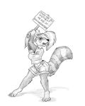  &lt;3 2020 4:5 ailurid anthro bottomwear clothing english_text female flinters fur hair hi_res holding_object holding_sign mammal midriff monochrome open_mouth pigtails red_panda shorts soaskep solo text 