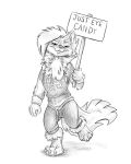  4:5 anthro canid chest_tuft clothed clothing english_text flinters fur hair hi_res holding_object holding_sign male mammal monochrome nintendo pok&eacute;mon pok&eacute;mon_(species) solo text tuft video_games 
