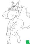  absurd_res anthro big_breasts breasts curvaceous curvy_figure digimon digimon_(species) female gatomon hi_res huge_breasts monochrome nipples nude oozee solo voluptuous wide_hips 