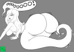 apode big_butt blush breasts butt butt_expansion draconcopode expansion female grey_background hair hair_over_eye hi_res huge_butt lamia monochrome one_eye_obstructed oozee reptile scalie serpentine simple_background snake solo split_form 