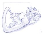  2020 5:4 anthro blue_and_white bottomless clothed clothing female flinters forked_tongue genitals horn kobold lying monochrome on_back pussy solo tongue tongue_out 