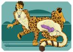  animal_genitalia balls cheetah dog_tags erection felid feline genitals intersex knot maleherm mammal pawpads presenting pussy reclining sheath solo stormwolfnox taur 