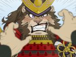  4:3 angry anthro blush butusan_p disembodied_hand duo embarrassed felid grabbing hair lion live-a-hero male mammal mane mane_hair pantherine samurai toshu warrior 