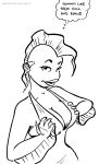  anthro black_and_white breasts cleavage clothed clothing english_text female fish holding_breast marine membrane_(anatomy) monochrome non-mammal_breasts solo tegerio text vanessa_(tegerio) webbed_hands 