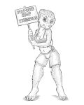  2020 4:5 angry anthro bra breasts chest_tuft cleavage clothed clothing english_text eulipotyphlan female flinters hedgehog hi_res holding_object holding_sign mammal midriff monochrome navel penelope_(northern-crosshair) portable_music_player simple_background solo text tuft underwear whiskers white_background 